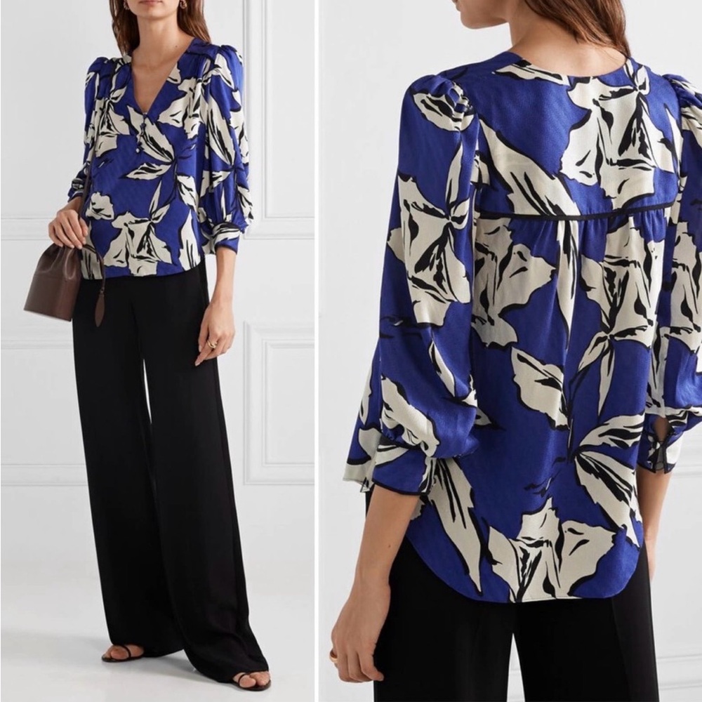 Veronica Beard Milan Floral Silk Blouse Size 2